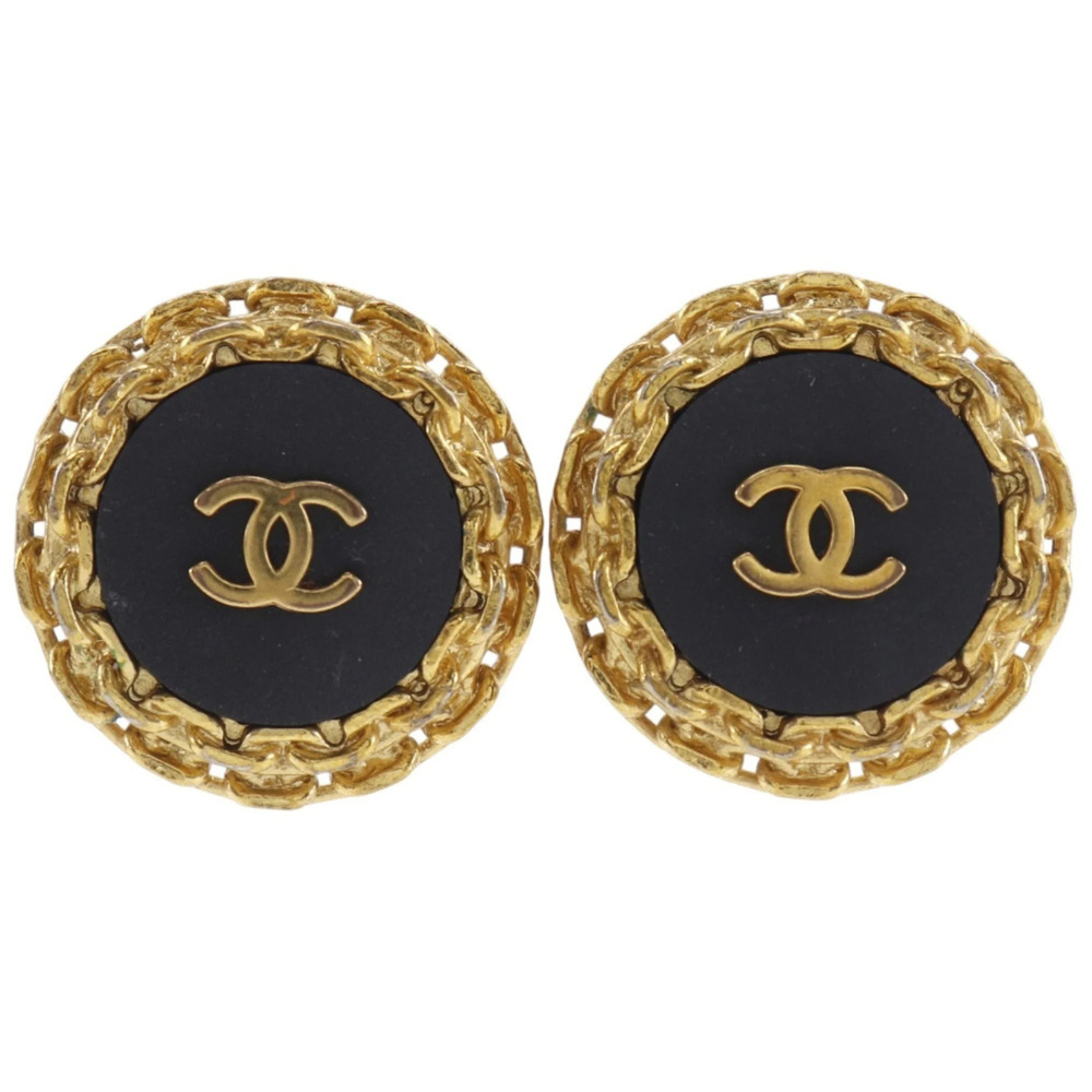 CHANEL Vintage Black Logo Earrings